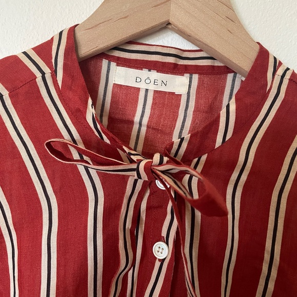 Doen Imani Red Monaco Striped Ramie Blouse (M) - Picture 2 of 4